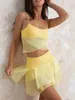 Abiti da lavoro Wsevypo Donna Estate 2 Pezzi Top Gonna Tute Sexy Mesh Patchwork Outfit Slip Cami Crop Top e Layered A-line Beach Set