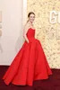 Julianne Moore Golden Globe Awards 2024 Vestidos de celebridades no tapete vermelho gracioso vermelho sem alças vestidos de baile trem de varredura elegantes mulheres eventos formais vestidos de baile CL3184