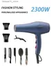 Haardrogers 220V Blauwe Föhn En Mondstuk Eu Föhn Haarkam Borstel 2300W Vermogen Professionele Kappersapparatuur Styling Tools Q240109