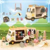 School Bus Book Shelf 112 Dollhouse Forest Family Ice Cream Sales Vehicle Miniature Furniture For Girl Play House Birthday Gift 240108