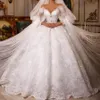 Exquisite Wedding Dress 2024 For Women Sheer V-neck Lace Appliques Sequins Bridal Gowns Custom Dubai Arabic Vestido de Novia Customed