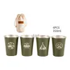 Mugs 4Pcs Camping Cups Set 350ml Stainless Steel Water Tub Stackable Outdoor Water Cups Beer Milk Cold Water Drinks Household Office YQ240109