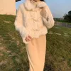 合成女性ホワイトフォックスファーコートファッション甘い短い濃い暖かいエレガントビンテージジャケットコート女性ムジェールラビット240108