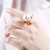 Cluster Rings Trendy Design Imitation Pearl Irregular Women Creative Personality Punk Exaggerated Open Adjustable Finger Ring Wholesale