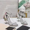 Flower High Heels Sandals Skórzowa podeszwa zewnętrzna damskie buty wieczorowe imprezowe luksusowe obcasy o wysokości 10 cm 35-42 z pudełkiem
