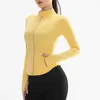 Lu Align Lu Yoga Sport Chaquetas deportivas Cremallera Abrigo delgado Chaqueta para correr de secado rápido para mujer Elástico Manga larga Agujero para el pulgar Gimnasio Fitness Top LL Lemon