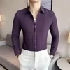 Camisas casuais masculinas luxo jacquard tecido camisa de manga comprida para homens 2024 outono vestido de negócios fino ajuste festa social smoking blusa