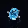 Cluster Rings Vintage 925 Silver Blue Zircon Open Ring Party Gift Jewelry Wholesale