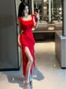 Casual Dresses Womengaga Sexig Spicy Girl Nightclub High Split Ruffle Dress Elegant Red Long Slim Fashion Robe Womne Tops N93U