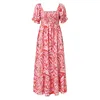 Casual Dresses Pink Sexy Off Shoulder Women Maxi Summer Fashion Print Elastic Waist Boho Long Elegant Loose Pleated Beach Dress