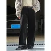 Pantalones de mujer Vintage pantalones altos de mujer elegante pana Casual suelto recto holgado coreano Otoño Invierno pierna ancha Mujer