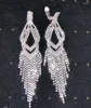 Studörhängen Lång Rhinestone Fringe Sparkly Bling Crystal Chandelier Drop Earring For Women Girls Bridal Wedding Party Clip Style