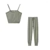 Women's Two Piece Pants Woman 2 Pieces Set Sleeveless Crop Top Short Casual Sport Long Fitness Wear Outfit