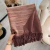 Core Spun Double-sided Striped Tassel Scarf for Women in Autumn and Winter, Solid Color, Thickened Neck, High-quality Two-color Shawl