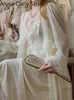 Francuska słodka vintage bajkowa sukienka Kobiety jesień koronka seksowna swobodna koreańska sukienka Kobieta Szyfon Elegancki długi pasek Sukienki 240109