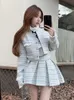 Autumn Winter Small Fragrance Tweed Two Piece Set Women Sweet Beading Woolen Jackets Pleated Skirt Suits Female Outfits 240109
