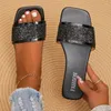 Pantoufles Grande Taille Bling Strass Femmes Sandales Chaussures 2024 Semelle Plate Diapositives Plage Zapatos De Mujer Intérieur PU Tongs