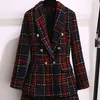 Costume d'affaires pour femmes, 2 pièces, Blazer en Tweed, veste, manteau et jupe, ensemble à carreaux, Mini, automne, 240109