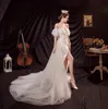 Abiti da sposa hi-lo in tulle con scollo a cuore Abito da sposa con strascico di corte con fiocco