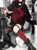 Kvinnors tröjor Kvinnor Vintage Print Grunge Sueter E-Girl Fashion Cartoon Black Sweater Y2K Eesthetic Sticked Jumper Ripped Gothic Pullover