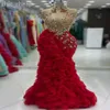 EBI 2024 ASO Red Mermaid Prom Dress Crystals Tiers Tiers Tulle Evening Formale Partito Secondo Accogliente Oquilli di fidanzamento di compleanno Abiti abiti DE DE HOIREE ZJ425 ES