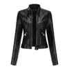 2023 new leather women short small coat Spring and autumn stand collar women leather jacket thin