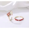 Designer's Red Full Diamond New Year's Chinese Style Two-piece Set of Rings Design High-end Feel Handmade Jewelry for Women 302 424