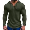 T-shirt da uomo Waffle T-shirt con cappuccio Pullover Tinta unita Manica lunga Felpa con coulisse Muscolo Bodybuilding Tunica Abbigliamento casual quotidiano