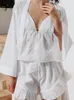 Damska odzież sutowa bawełniana piżama dla kobiet 3 -częściowe zestawy luźne odzież nocną z długim rękawem żeńskie paski spaghetti