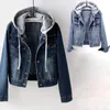 Koreaanse Capuchon Cowboy Denim Jas Pak Vrouwen Uitloper Jean Slanke Jas Vrouwelijke In Outerwears Studenten Varsity Kleding 240109