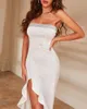 Vestidos casuais moda mulheres bandeau glitter patch alta fenda babados longo vestido de noite mulheres branco sexy vestidos de casamento longo fiesta