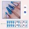 False Nails Blue French Wearable Press On Full Cover Nail Tips Art Färdig