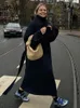 Mode femmes en vrac laine Long manteau élégant à lacets irrégulière revers vestes automne hiver chaud femme rue pardessus 240108