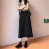 Moda Otoño Invierno Marrón Punto Faldas rectas Mujeres Coreano Negro Elástico Cintura alta Suéter delgado Paquete Falda de cadera Mujer 240104