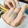 Cluster Rings Delicate Classic Sterling 925 Silver Ring Full of Cubic Zirconia Zircon Flower Rings for Women Cushion Lab Diamond Jewelry Gift YQ240109