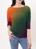 Camisetas para mujer Miyake Plisado Moda Temperamento Color degradado Top para primavera/verano 2024 Lentejuelas plateadas Parte inferior versátil informal