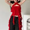Women's Tanks Tassel Strapless Corset Tops Japanese 2000s Style Y2k Vest Coqueclothes Sexy Tank Tube Top Cute Camisas Red Color