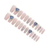 Накладные ногти для девочек, блестящие накладные ногти, синий кристалл, телесный цвет, квадратный искусственный для начинающих, практика украшения