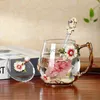 Kupalar güzellik ve yenilik emaye kahve fincan sıcak ve soğuk içecekler için kupa çiçek çay cam bardaklar çay bardağı kaşık set mükemmel düğün hediyesi yq240109