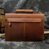 Porte-documents en cuir véritable pour hommes, porte-documents en cuir de vache de 15 pouces, sac d'affaires pour ordinateur portable, Vintage, sac à main de bureau, portefeuille