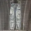 Pantaloni cargo lavati multitasche per l'industria pesante Donna Y2K Jeans vintage a gamba dritta larghi a vita alta streetwear 240108