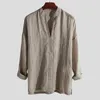 Men's Casual Shirts Upgrade Your Wardrobe With Chinese Style Vneck Long Sleeve Pullover Tops Loose Fit In Solid Colors