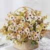 Fleurs décoratives simulées petites marguerites roses bouquet soie faux restaurant décoration artificielle vintage rose feuille d'eucalyptus fleur blanche