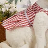 Trajes de gato vestidos de verão bowknot decoração turn-down colarinho filhote de cachorro saia xadrez botão para baixo algodão gatinho vestido pogal adereços uso diário