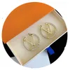 Luxury branded Antique design diamond V stud hoop 18k yellow Gold women letter stamp engrave dangle earrings girls wedding jewelry