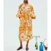 1.9 Holiday Flax Floral Print Stand Collar Lantern Sleeve With Belt Temperament Vacation Split Midi Dress Women