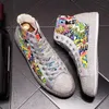 Green Silver Rhinestone Print Men Flat Shoes Hip-Hop Punk High Tops Sneakers Casual Board Shoes Zapatillas Hombre 10A30