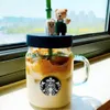 600ml Starbucks Canecas Criativas ins Mason Straw Cup Estilo Urso Copo de Vidro Feminino Grande Capacidade Presente Cups284I