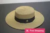 Designer Ball Caps Spring and summer golden woven straw hat little bee lady's fashionable wide brim sunscreen flat hat for travel AXKO