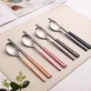 8Pcs Tableware Set Stainelss Steel Cutlery Set Korean Spoons Chopsticks Dinner Set Kitchenware Dinnerware Set Spoon Cutlery Set 240108